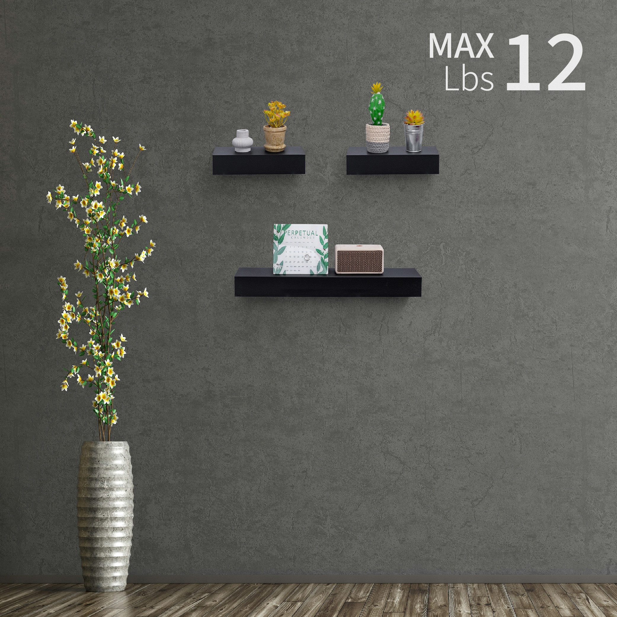 Floating Shelves 23.6" Wall Mounted Wood Shelves For Bathroom, Bedroom, Living Room, Kitchen, Hanging Shelf For Books/Storage/Decor With Invisible Brackets, Black_maomaolike.com